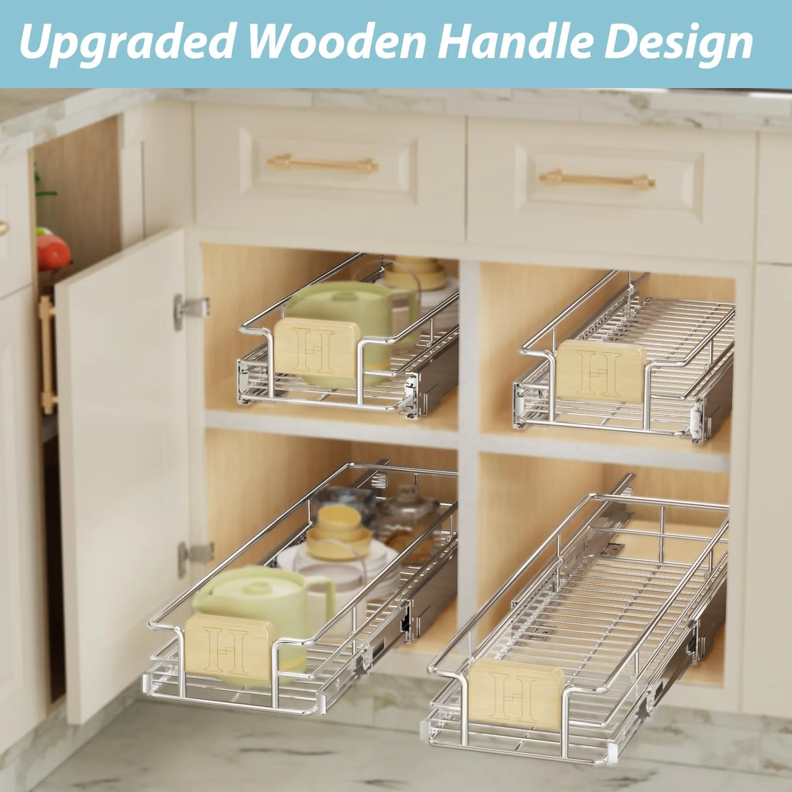 1 Tier Pull Out-Drawers For Kitchen Cabinet With Wooden Handle