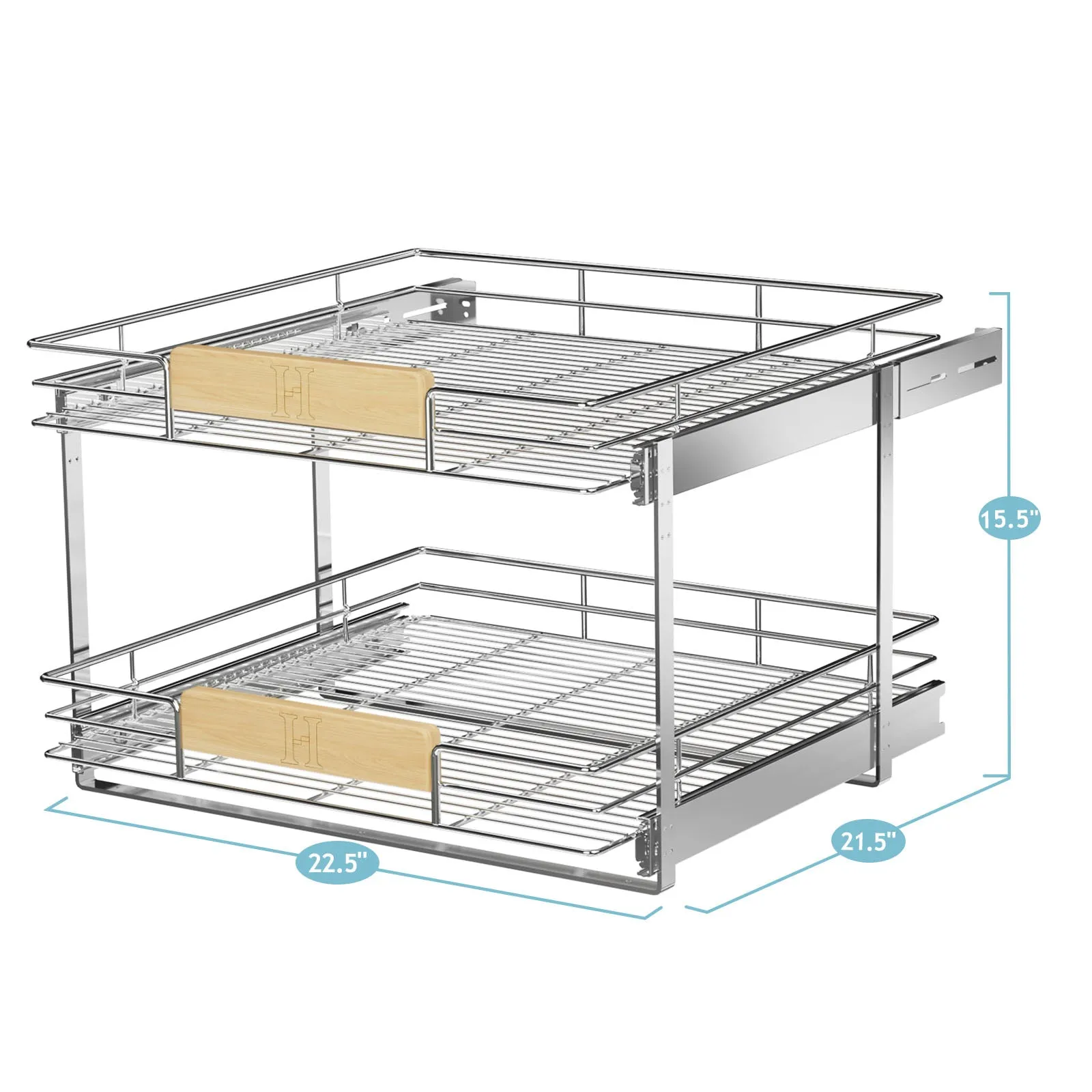 2 Tier Pull Out Drawers For Kitchen Cabinets with Wooden Handle