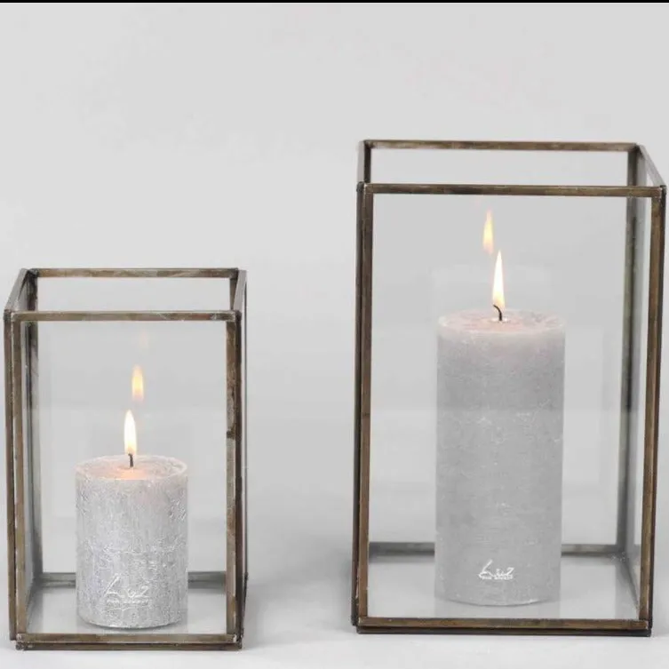 Antiqued Metal & Glass Box Lanterns - Three Sizes