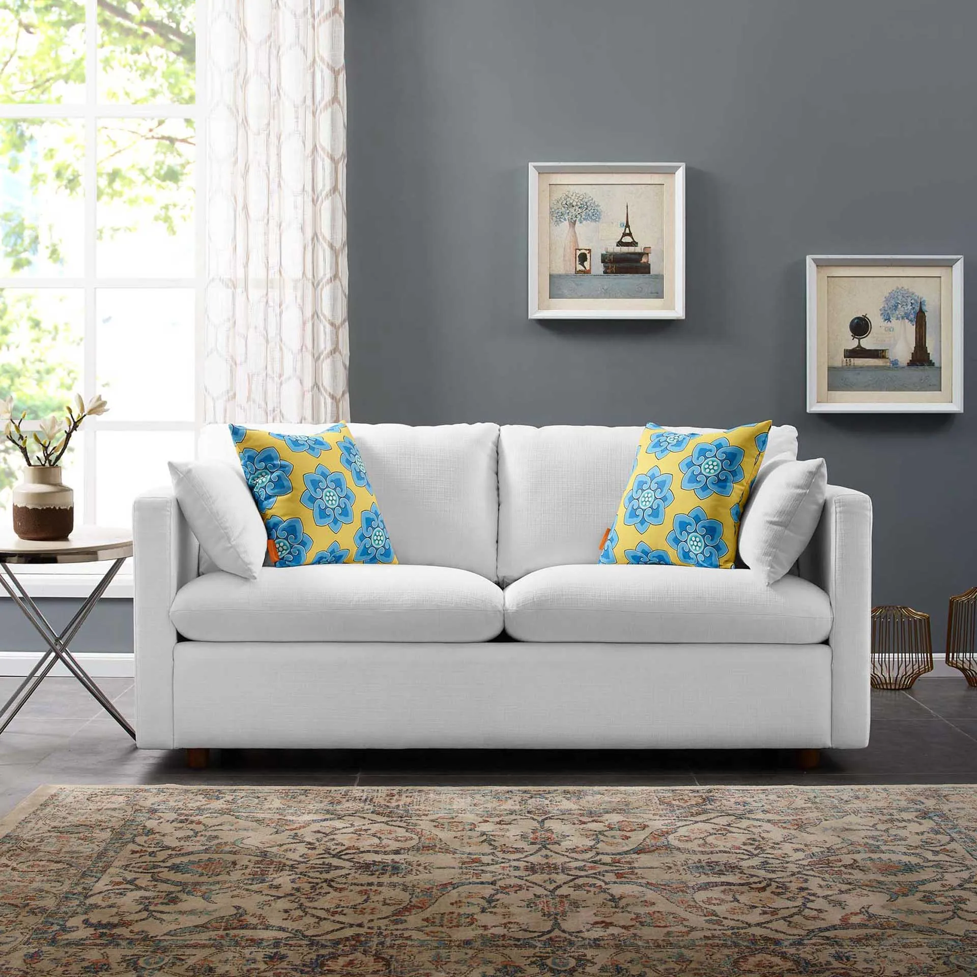 Antonio Upholstered Fabric Sofa White