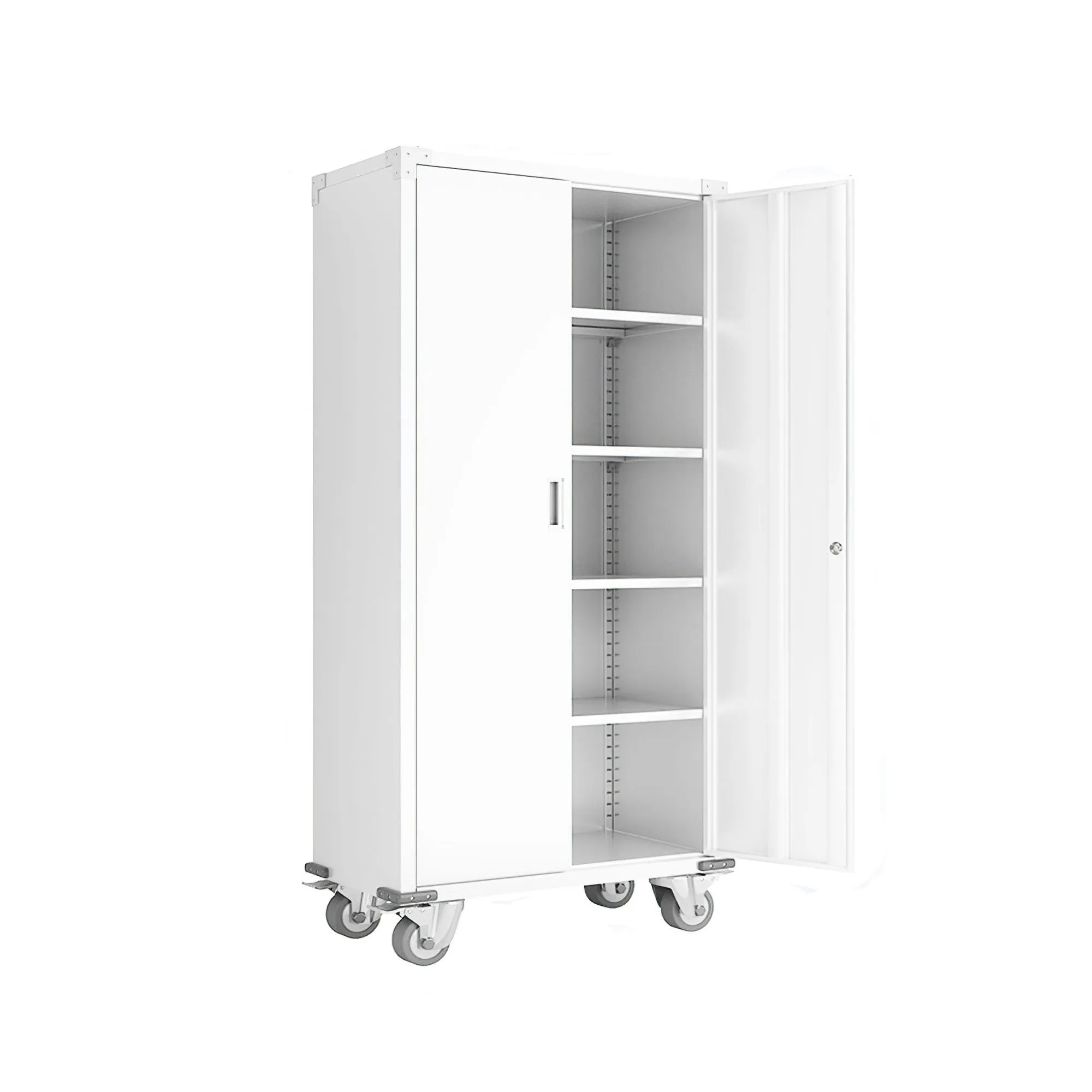 AOBABO 72” Locking Metal Garage Home Office Storage Cabinet with Wheels, White