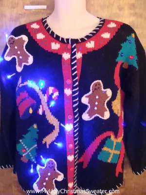 Best 80s Gingerbread Themed Light Up Ugly Xmas Sweater