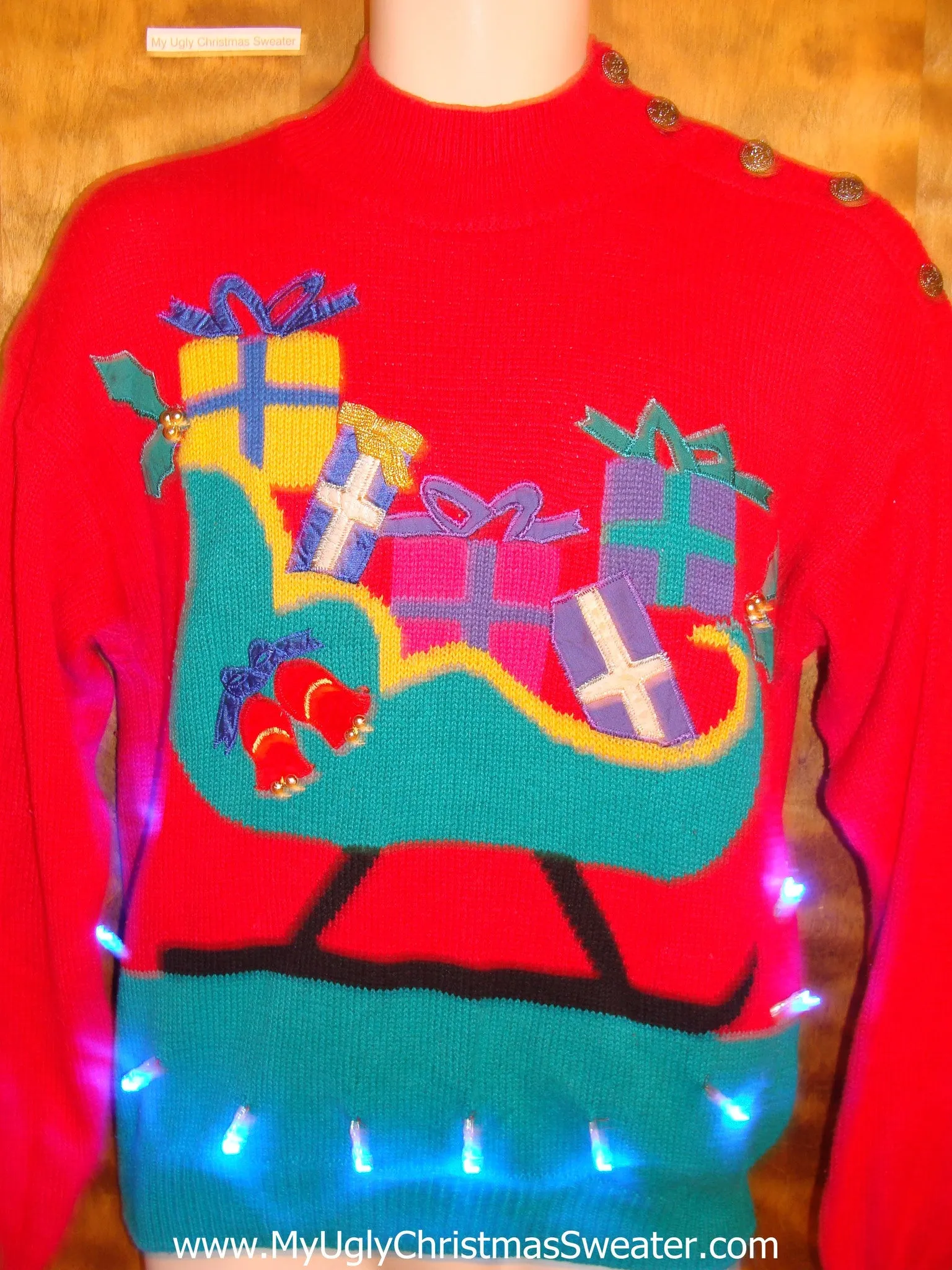 BEST 80s Sleigh Light Up Ugly Xmas Sweater