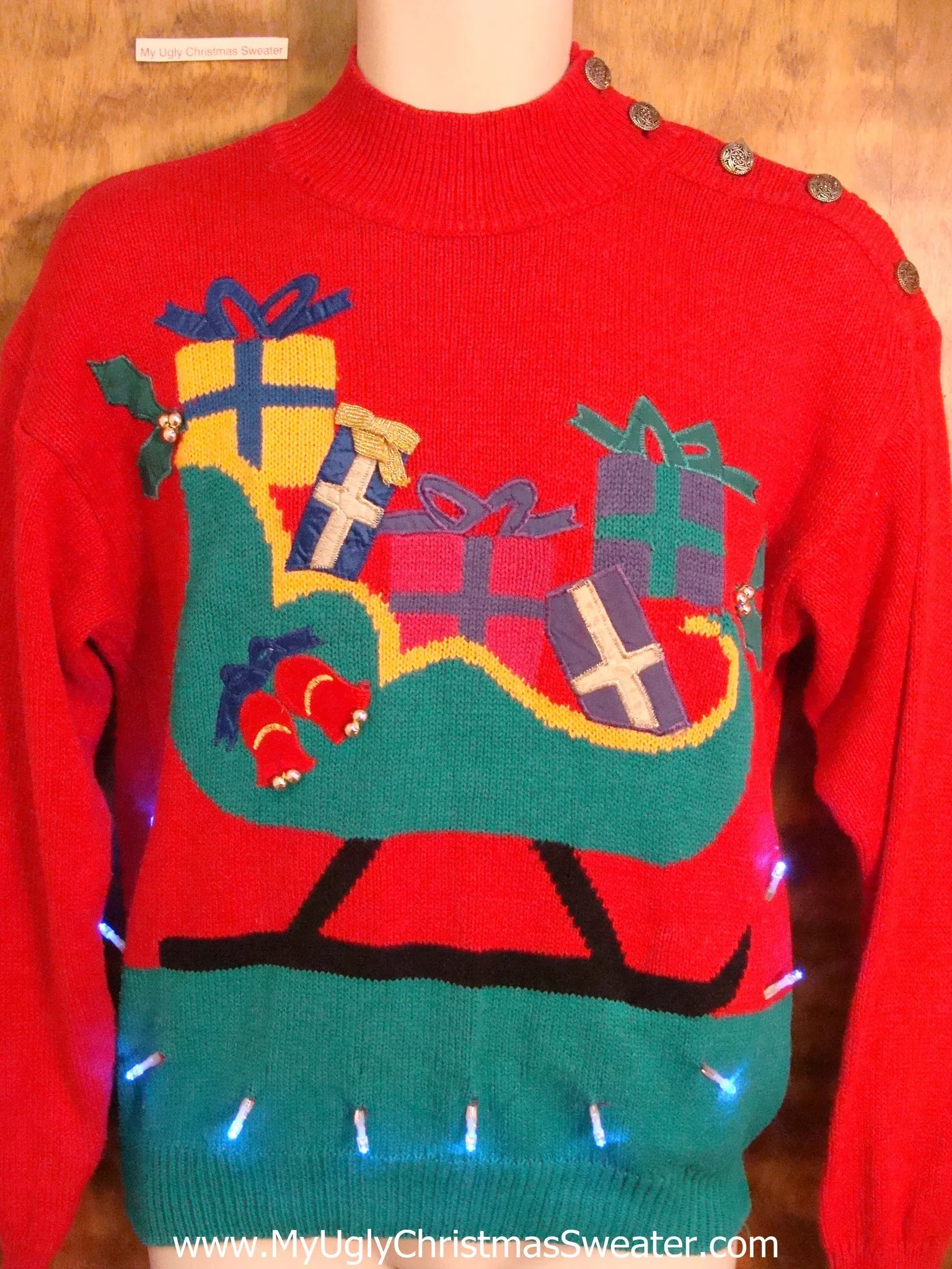 BEST 80s Sleigh Light Up Ugly Xmas Sweater