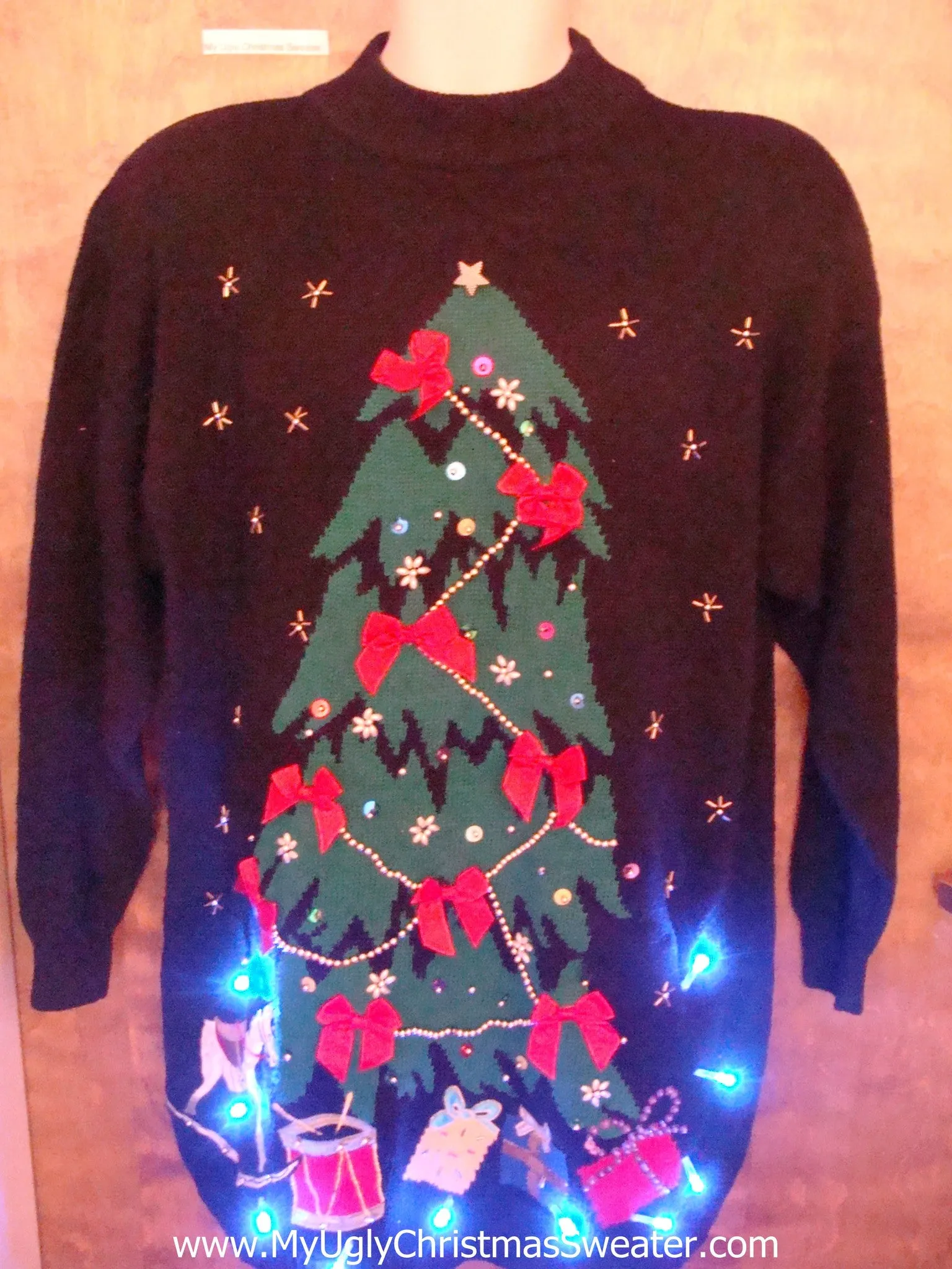 Best 80s Tree Themed Cute Christmas Sweater with Lights