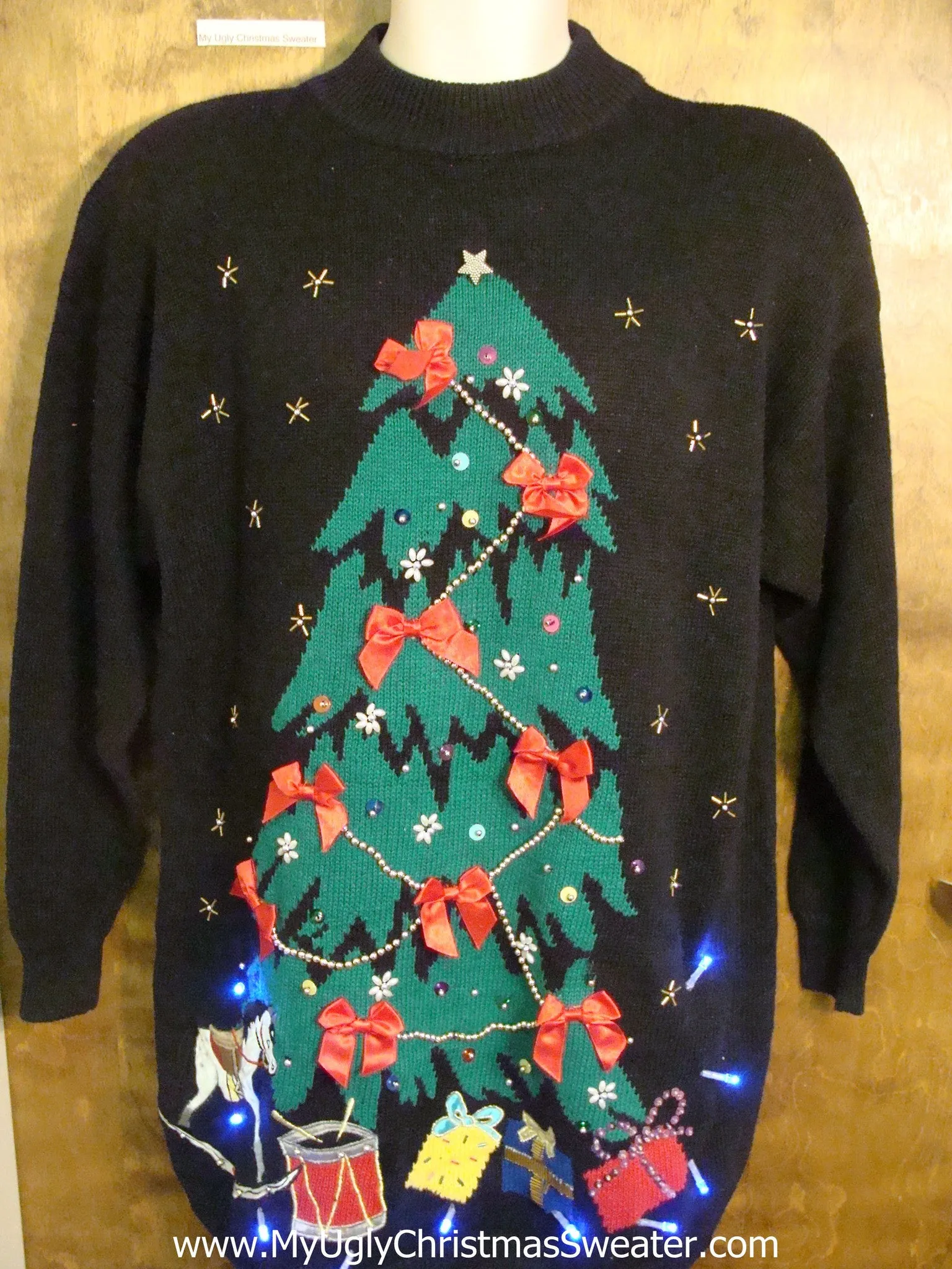 Best 80s Tree Themed Cute Christmas Sweater with Lights