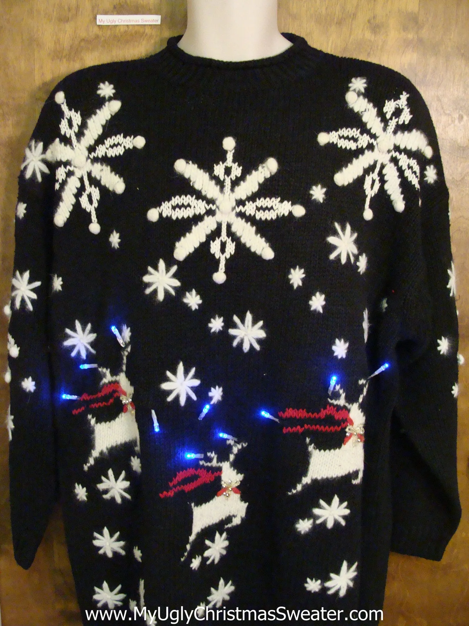 Best Leaping Reindeer 80s Light Up Ugly Xmas Sweater