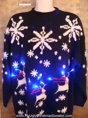 Best Leaping Reindeer 80s Light Up Ugly Xmas Sweater