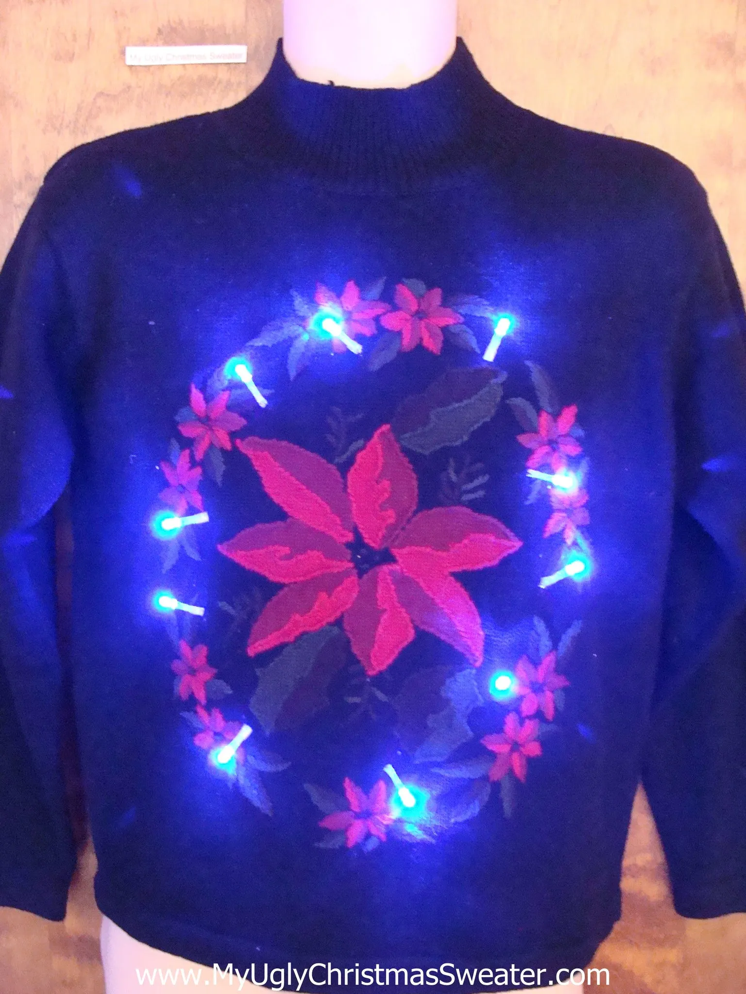 Best Poinsettia 80s Light Up Ugly Xmas Sweater