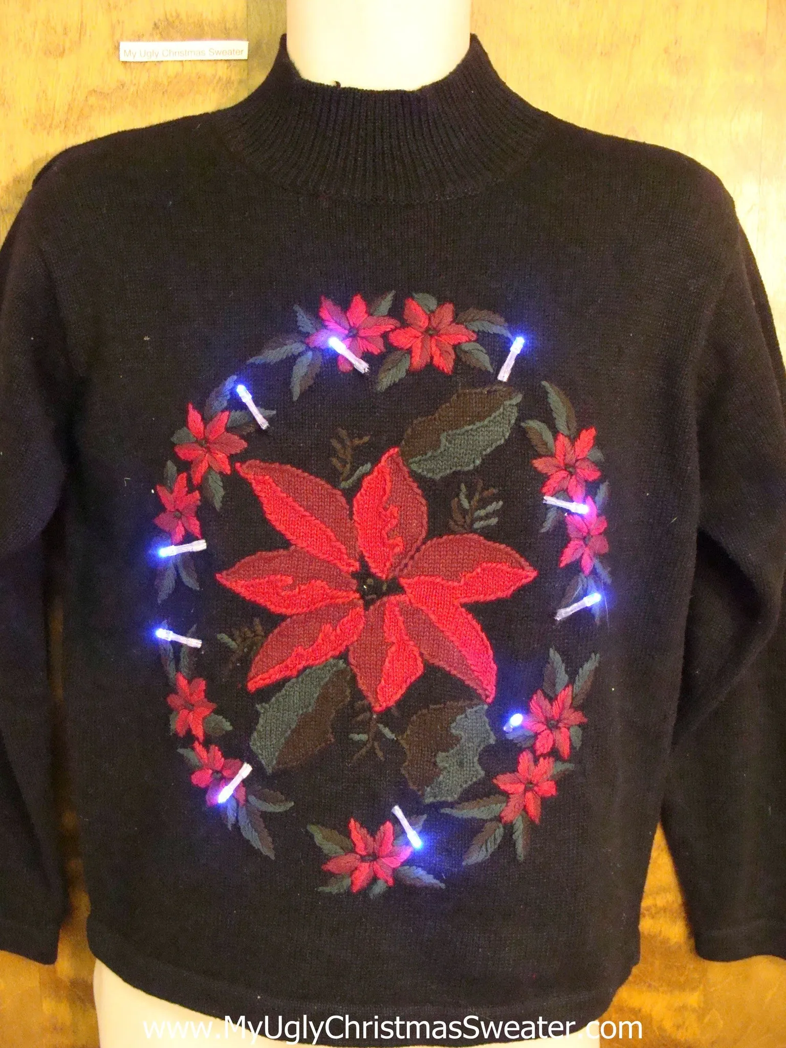 Best Poinsettia 80s Light Up Ugly Xmas Sweater