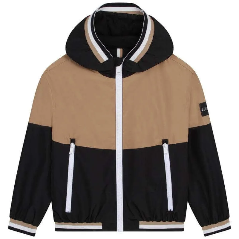 Boys Brown Striped Hooded Windbreaker