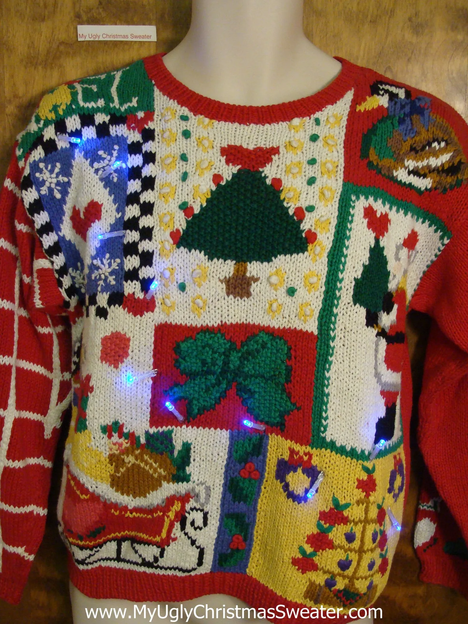 Classic 80s Busy Cute Christmas Sweater with Lights