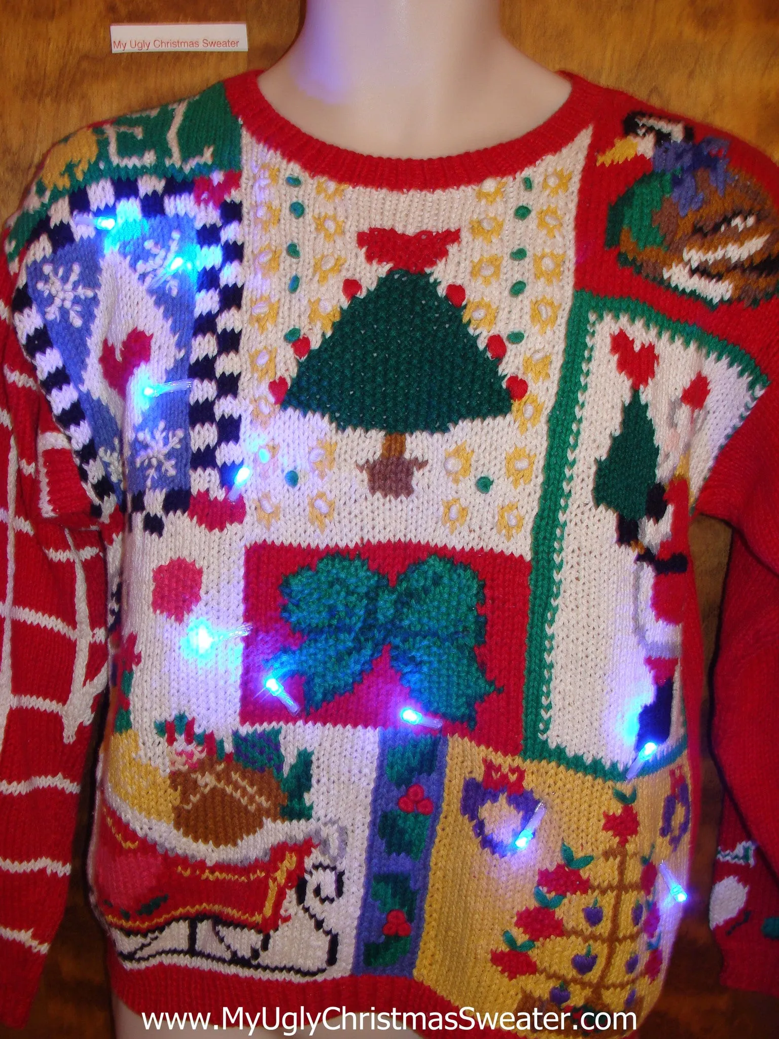 Classic 80s Busy Cute Christmas Sweater with Lights