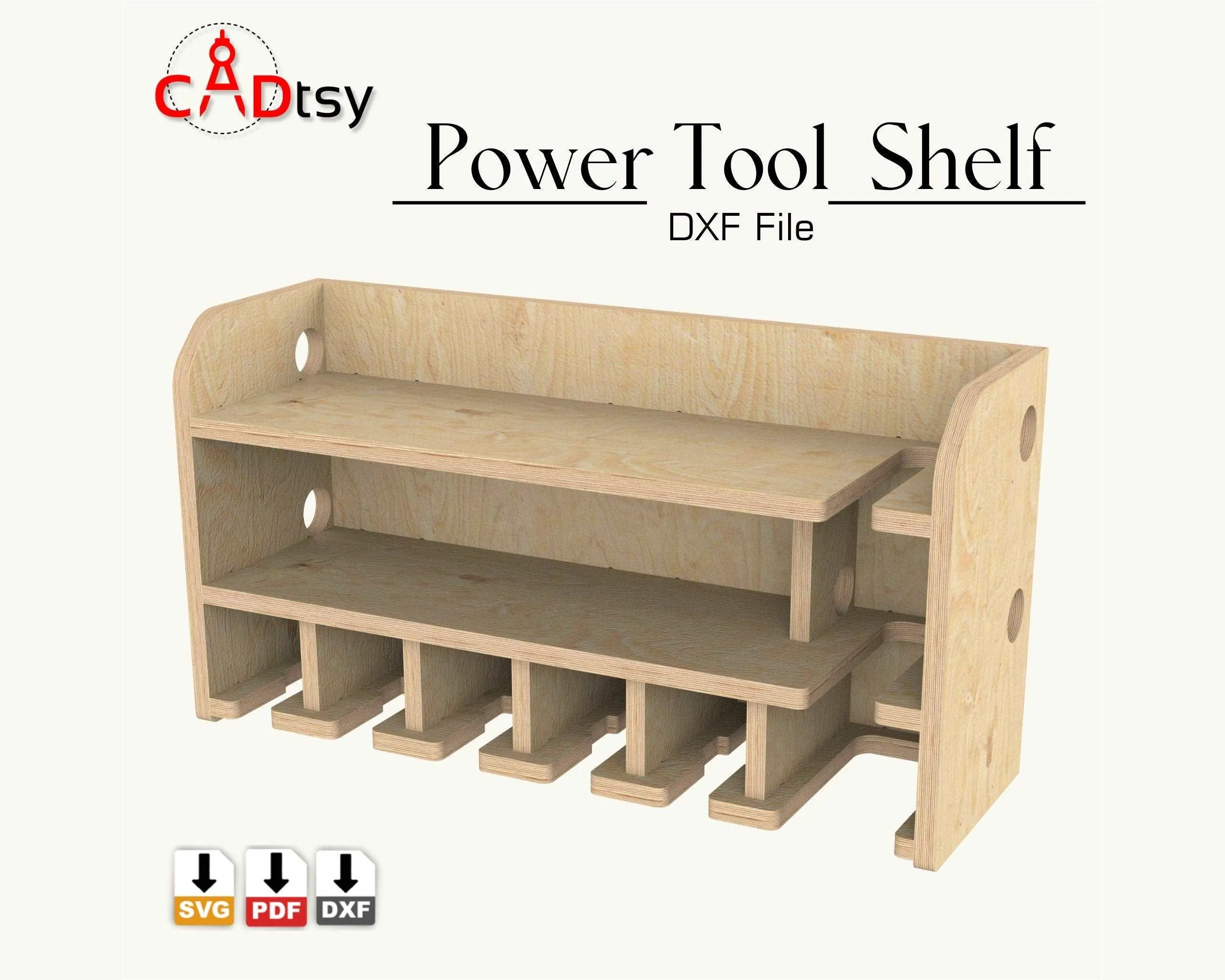 Cordless Power Tool Shelf DXF / SVG - CNC Router Drill Holder & Storage Organizer