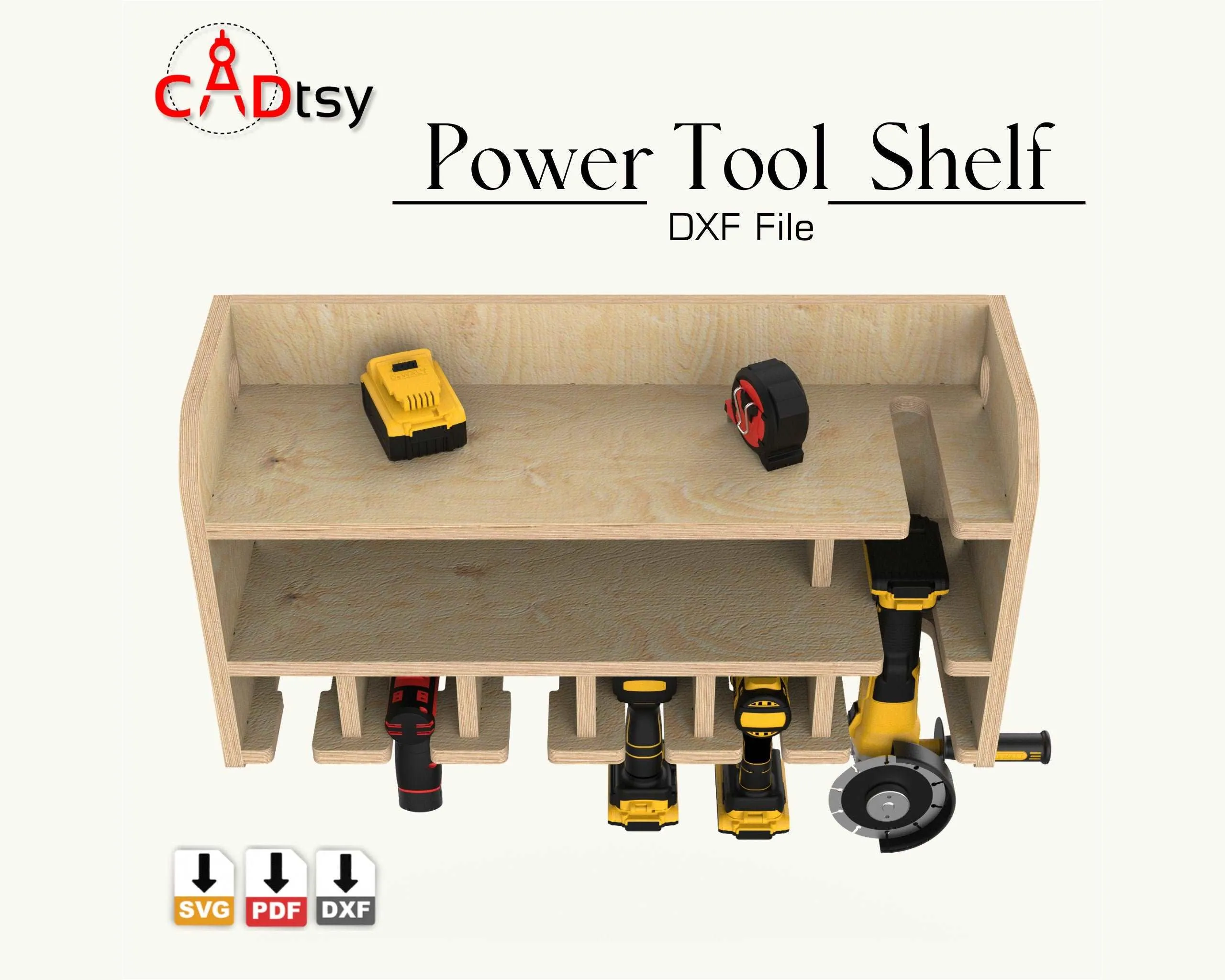 Cordless Power Tool Shelf DXF / SVG - CNC Router Drill Holder & Storage Organizer