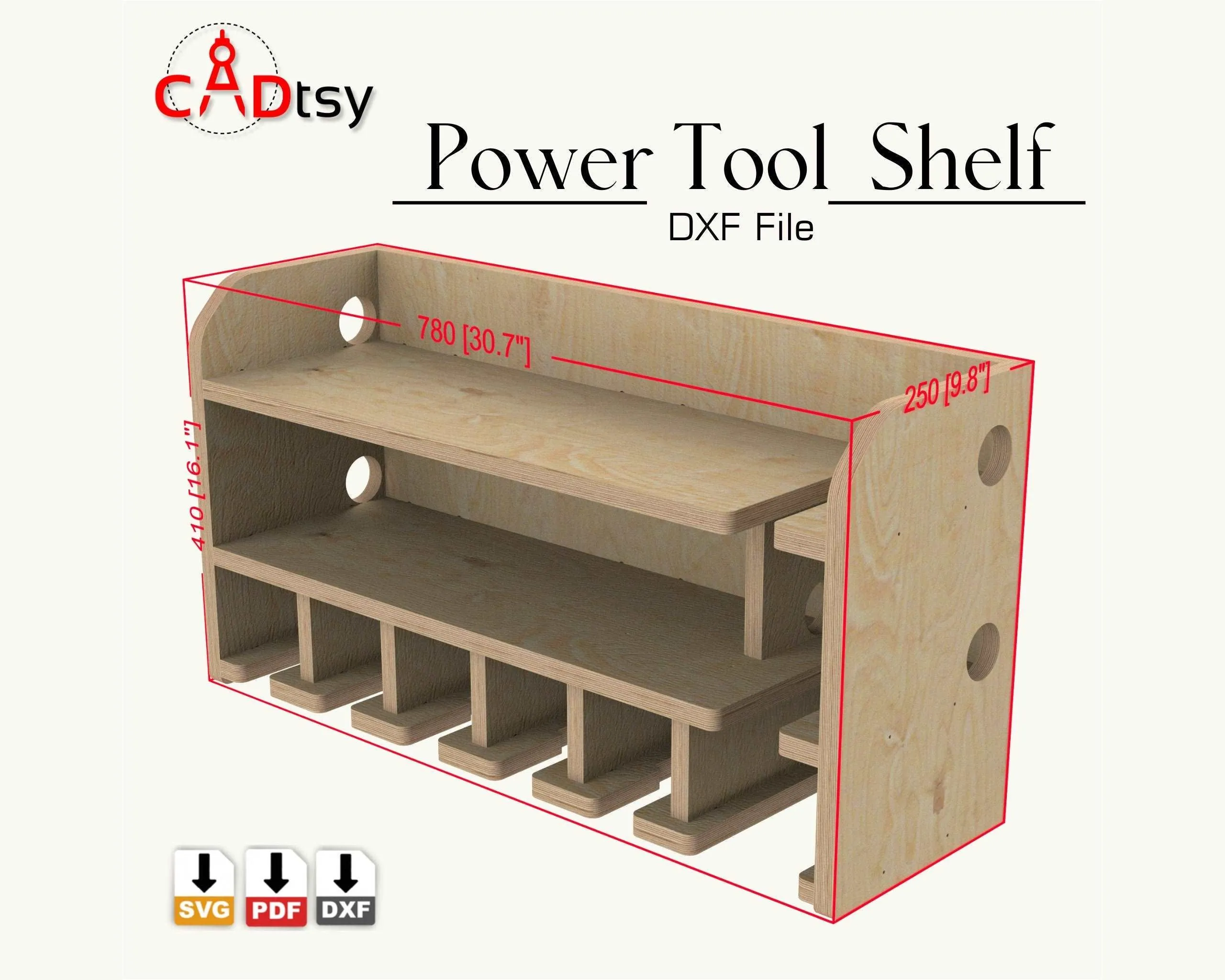 Cordless Power Tool Shelf DXF / SVG - CNC Router Drill Holder & Storage Organizer