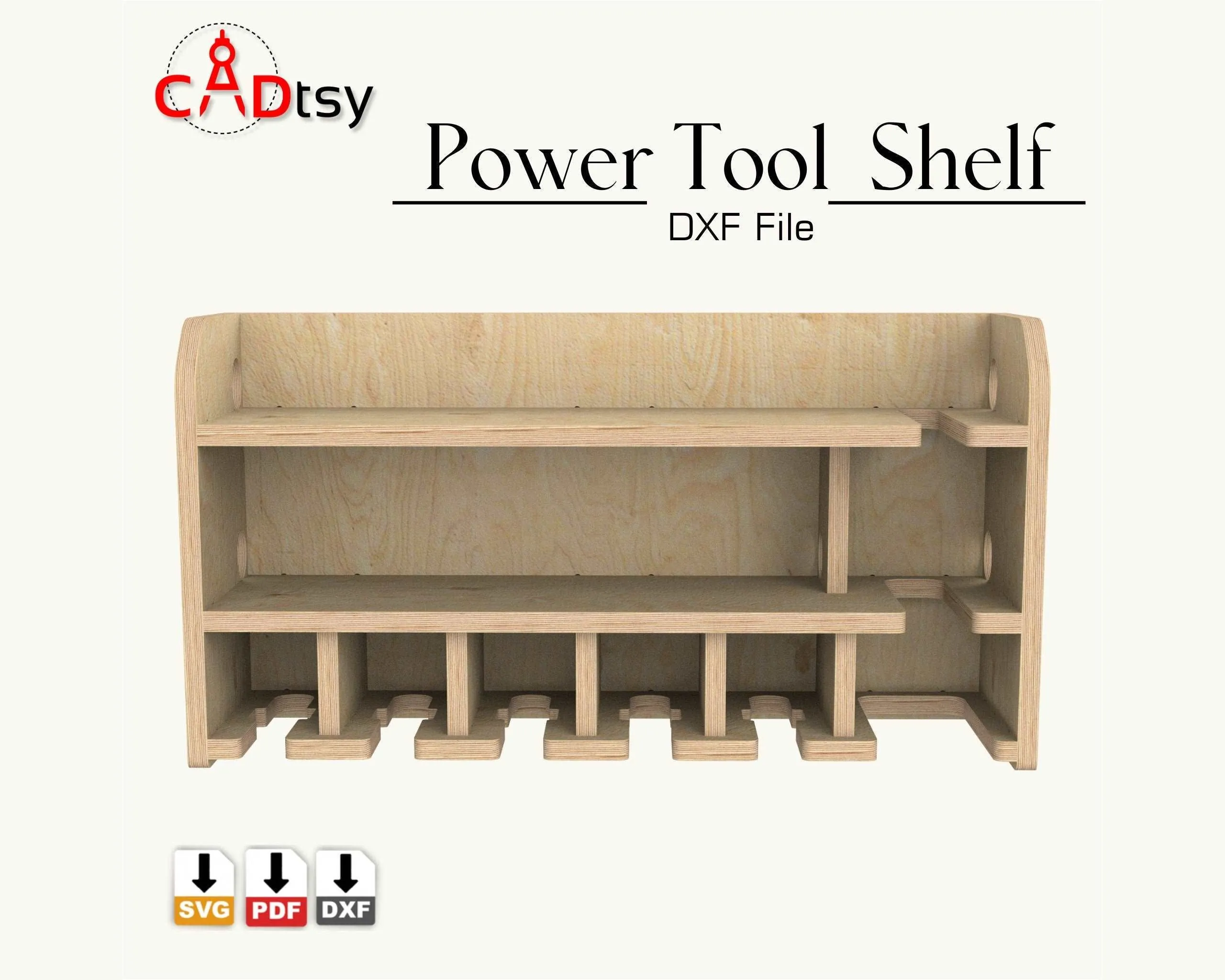 Cordless Power Tool Shelf DXF / SVG - CNC Router Drill Holder & Storage Organizer