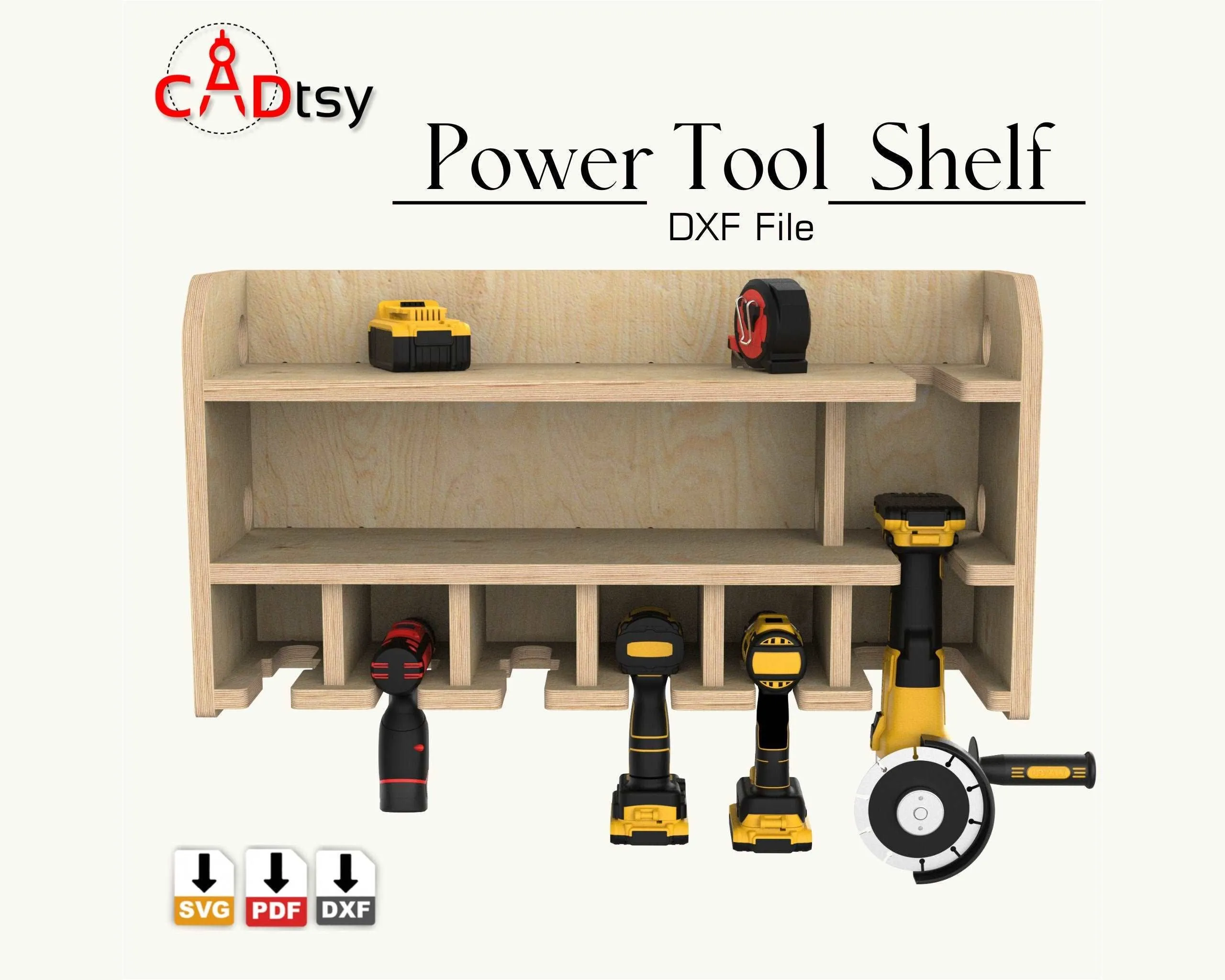 Cordless Power Tool Shelf DXF / SVG - CNC Router Drill Holder & Storage Organizer