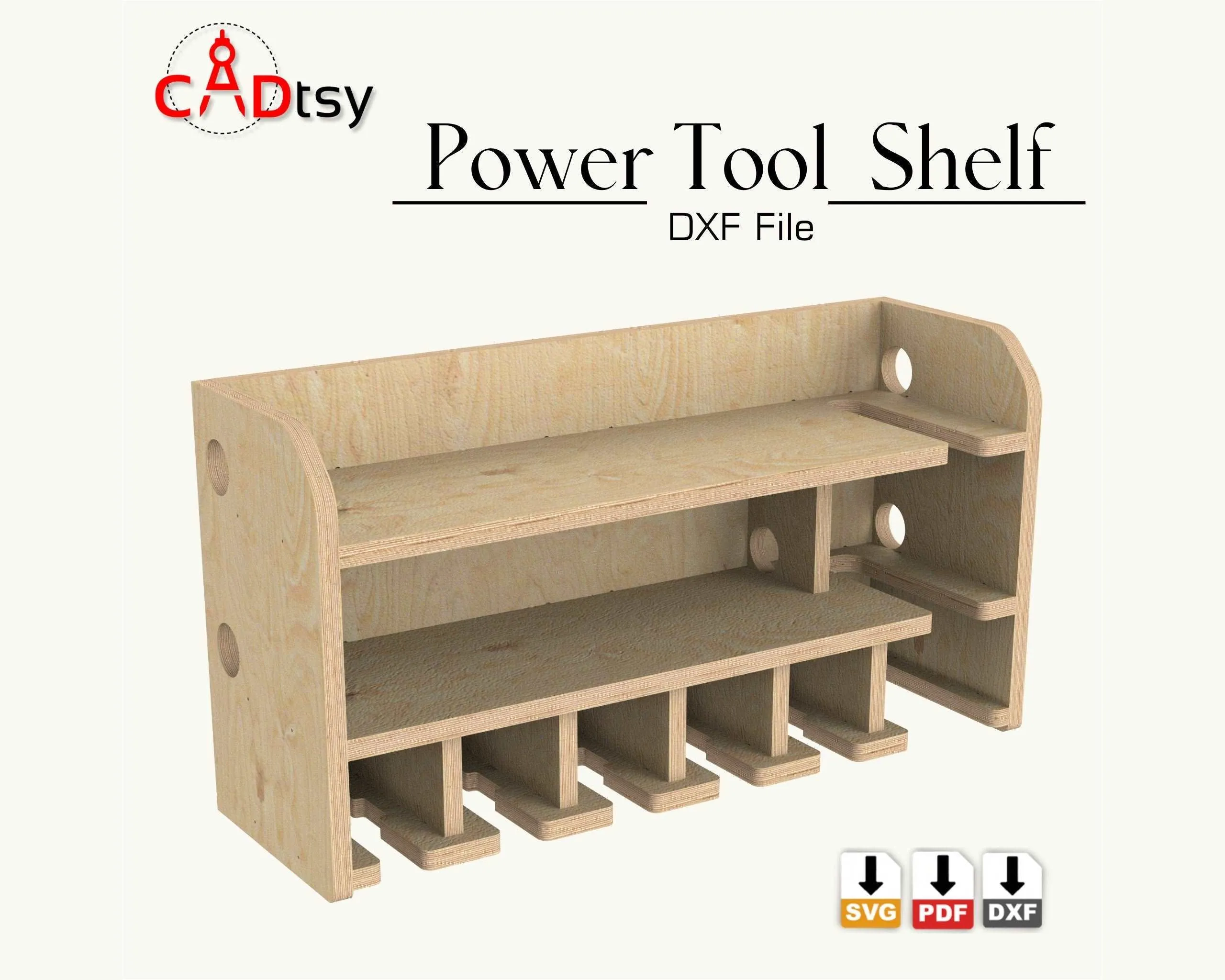 Cordless Power Tool Shelf DXF / SVG - CNC Router Drill Holder & Storage Organizer