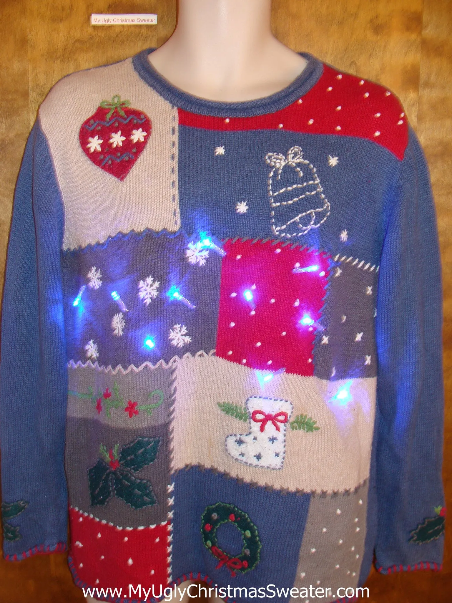 Crafty Patchwork Light Up Ugly Xmas Sweater