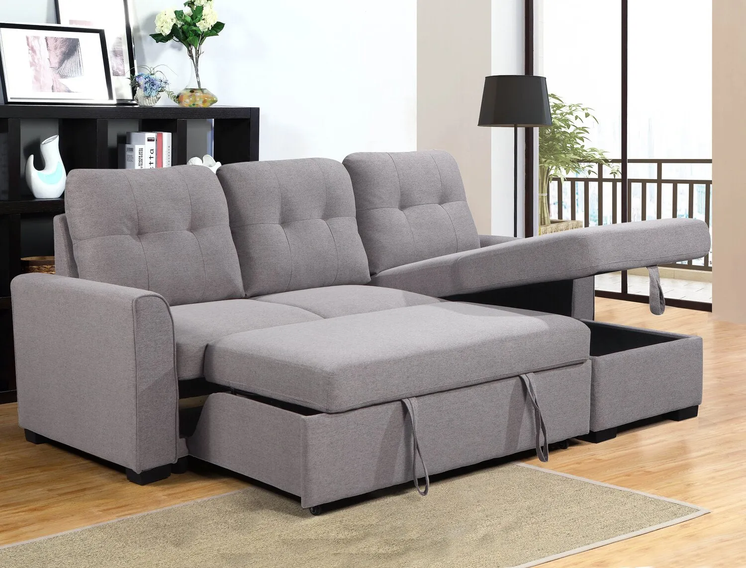 Happes 2-Piece Linen-Look Fabric Right-Facing Sleeper Sectional - Solis Grey