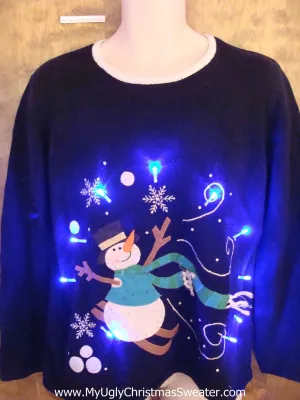 Happy Snowman Light Up Tacky Christmas Jumper