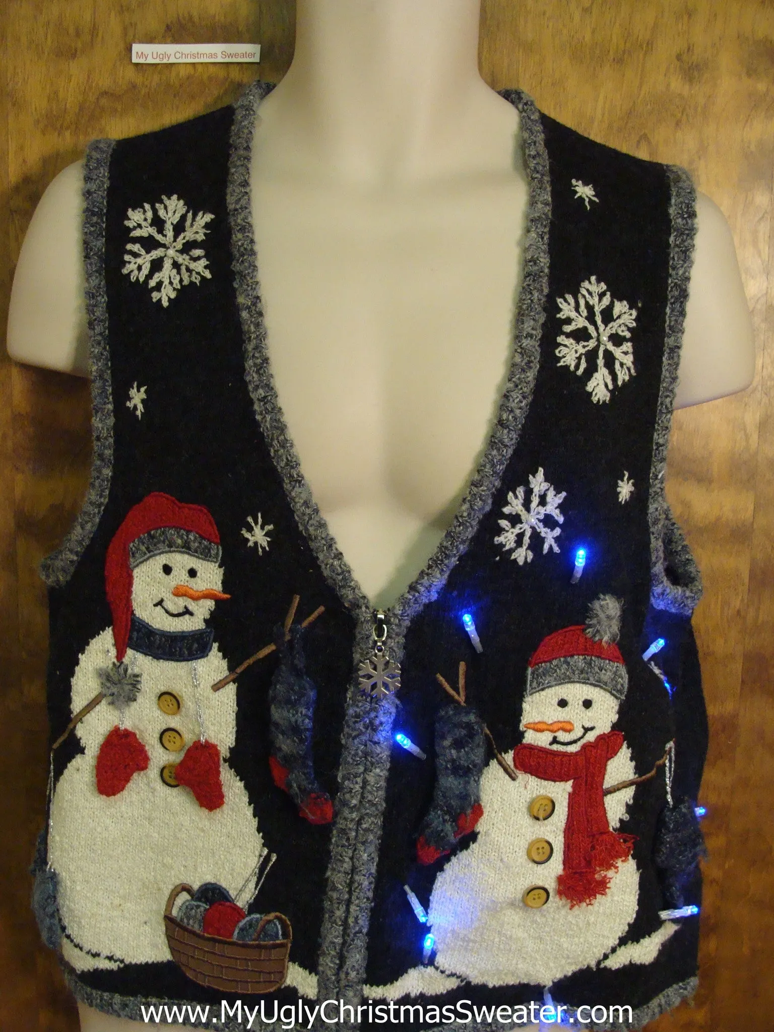 Happy Snowmen 2sided Light Up Ugly Xmas Sweater Vest