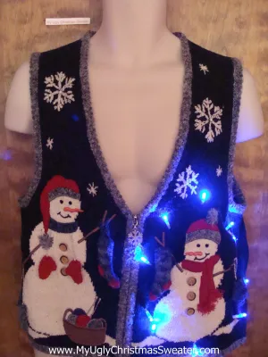 Happy Snowmen 2sided Light Up Ugly Xmas Sweater Vest