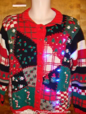 Horrible 80s Patchwork Light Up Ugly Xmas Sweater