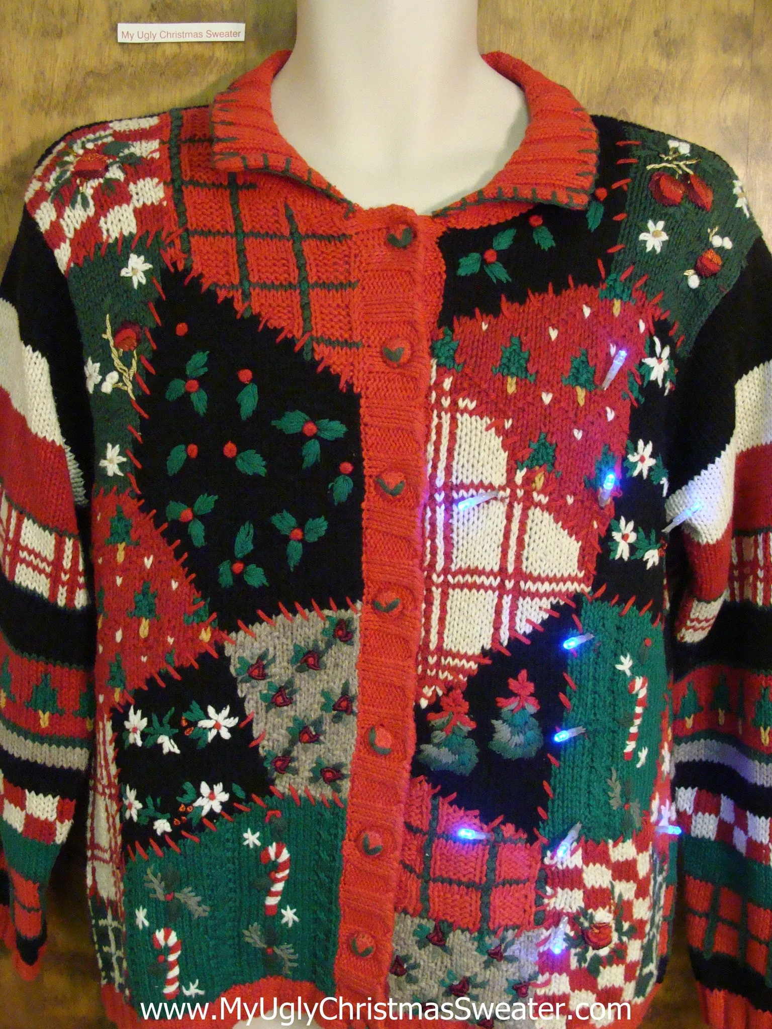 Horrible 80s Patchwork Light Up Ugly Xmas Sweater