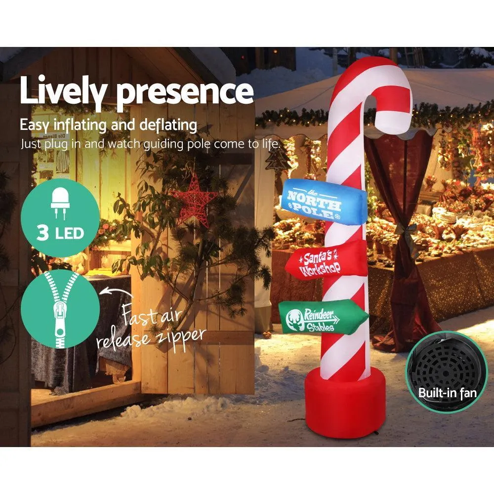 Jingle Jollys 2.4M Christmas Inflatable Santa Guide Candy Pole Xmas Decor LED