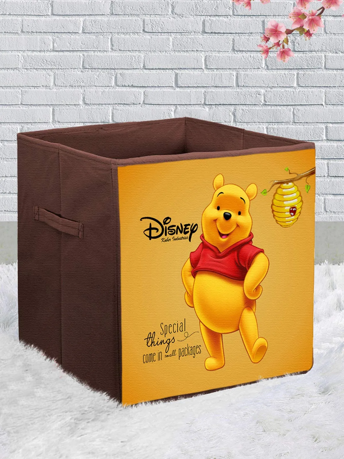 Kuber Industries Disney Winnie The Pooh Print Non Woven Storage Cube Toy With Handles|Wardrobe Organizer Cube|Easily Collapsible|Size 33 x 33 x 33 CM (Brown)