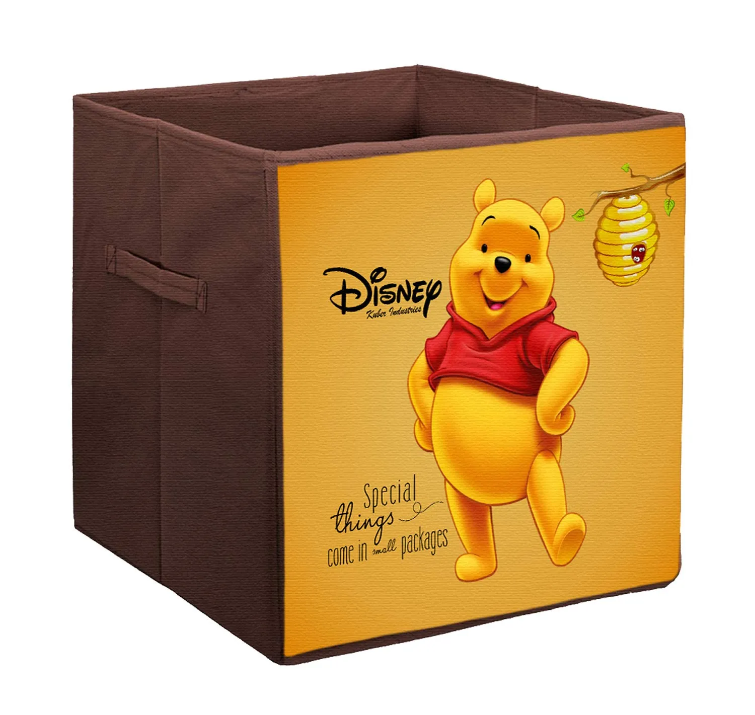 Kuber Industries Disney Winnie The Pooh Print Non Woven Storage Cube Toy With Handles|Wardrobe Organizer Cube|Easily Collapsible|Size 33 x 33 x 33 CM (Brown)