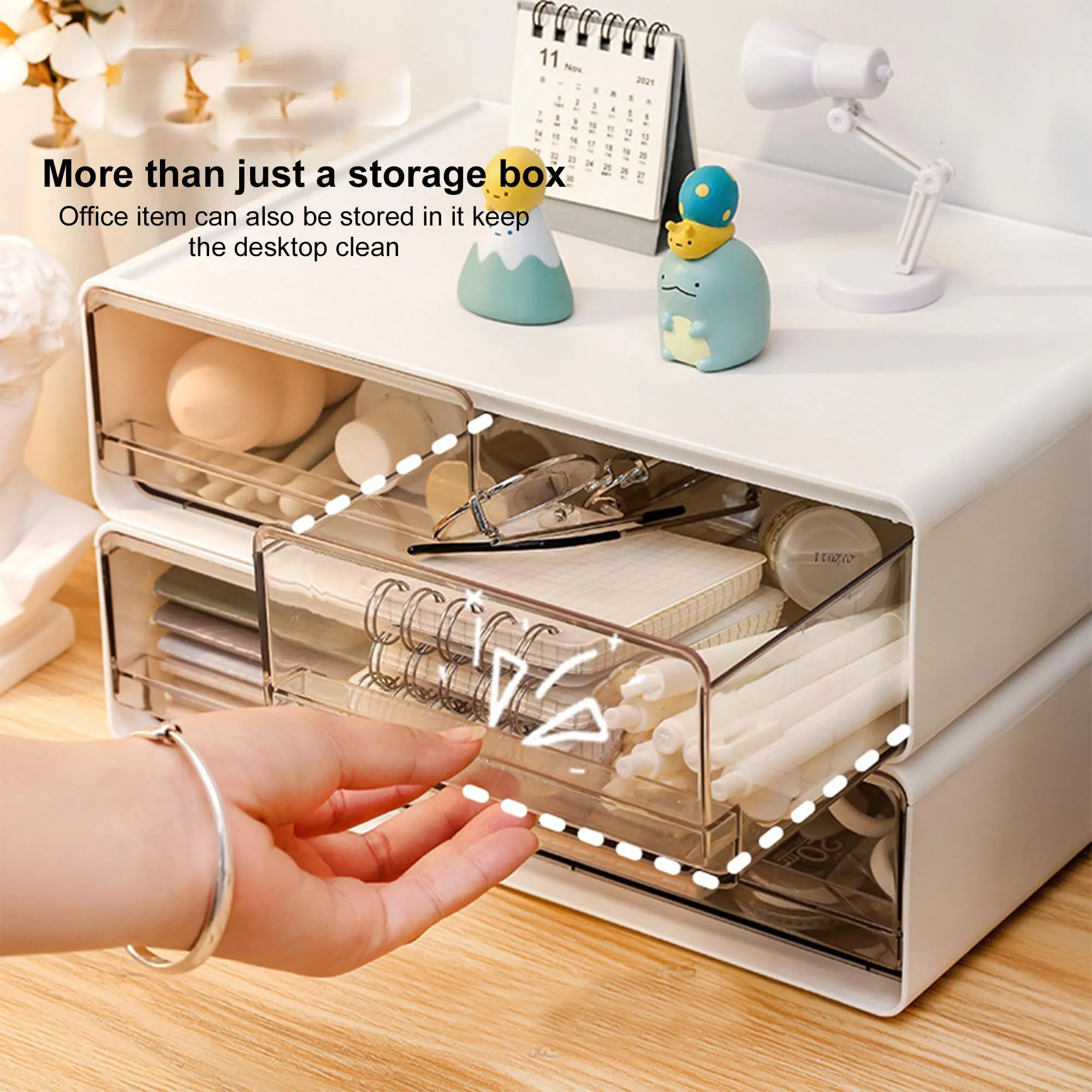 Kuber Industries Pack of 6 Stackable Storage Organiser | 2 drawers Large Capacity | Transparent Front Panel | Plastic Stackable Drawers for Home and Office | W2032-2 | White