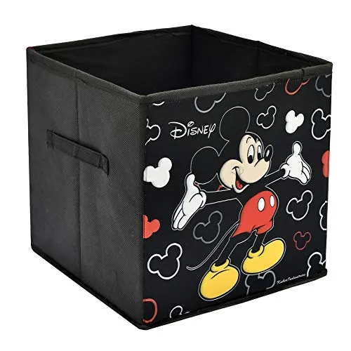 Kuber Industries Storage Box|Toy Box Storage For Kids|Foldable Storage Box|Disney Mickey Mouse Print|Large Size (Black, Non-woven)