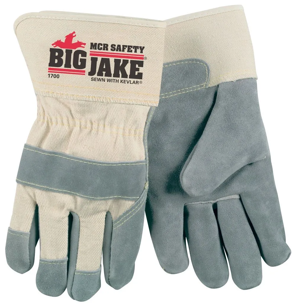 MCR Safety Big Jake VP1700 Premium Leather Work Gloves, Gray, 1 Pair