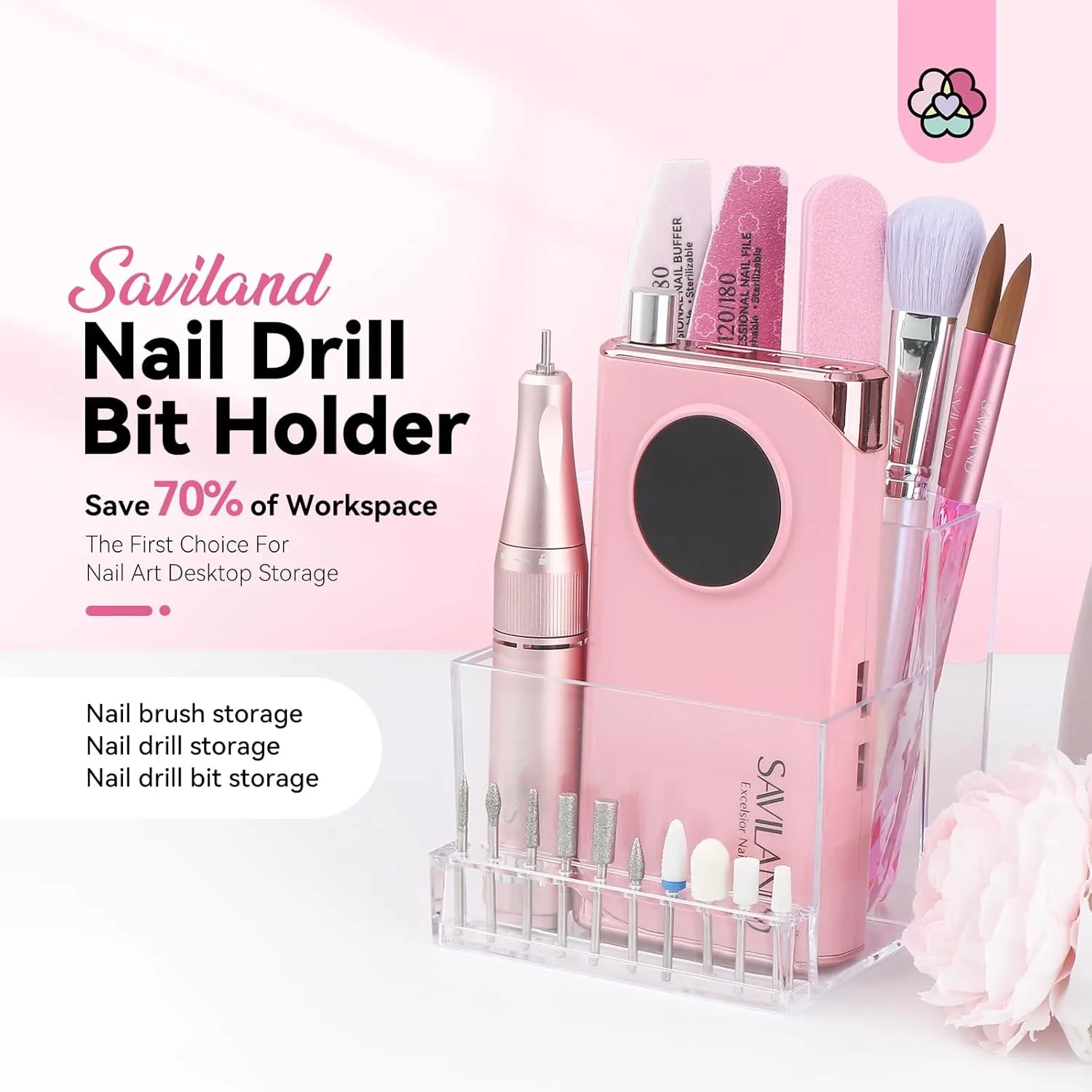 Nail Drill Holder:Nail Organizers and Storage Nail Tool Organizer Nail desk Organizer for Nail Tech Supplies 10 Holes Nail Bit Holder Easy to Clean Nail Salon Table Home Use