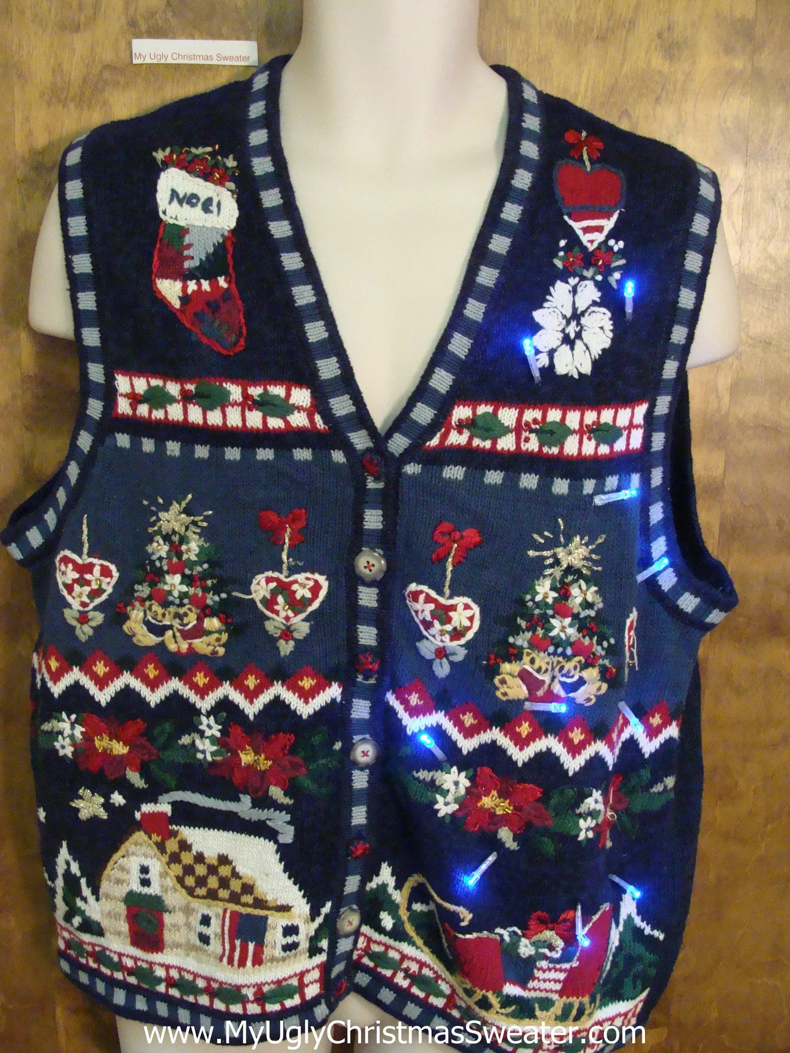 Patriotic 80s Horrible Cute Christmas Sweater Vest with Lights