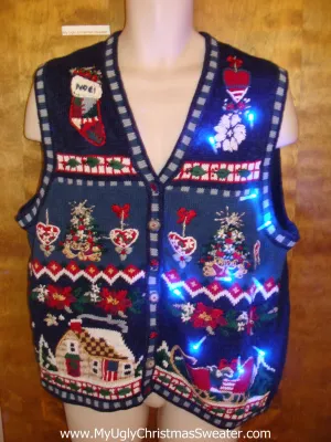 Patriotic 80s Horrible Cute Christmas Sweater Vest with Lights