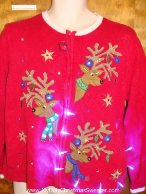 Peaking Reindeer Trio Light Up Ugly Xmas Sweater