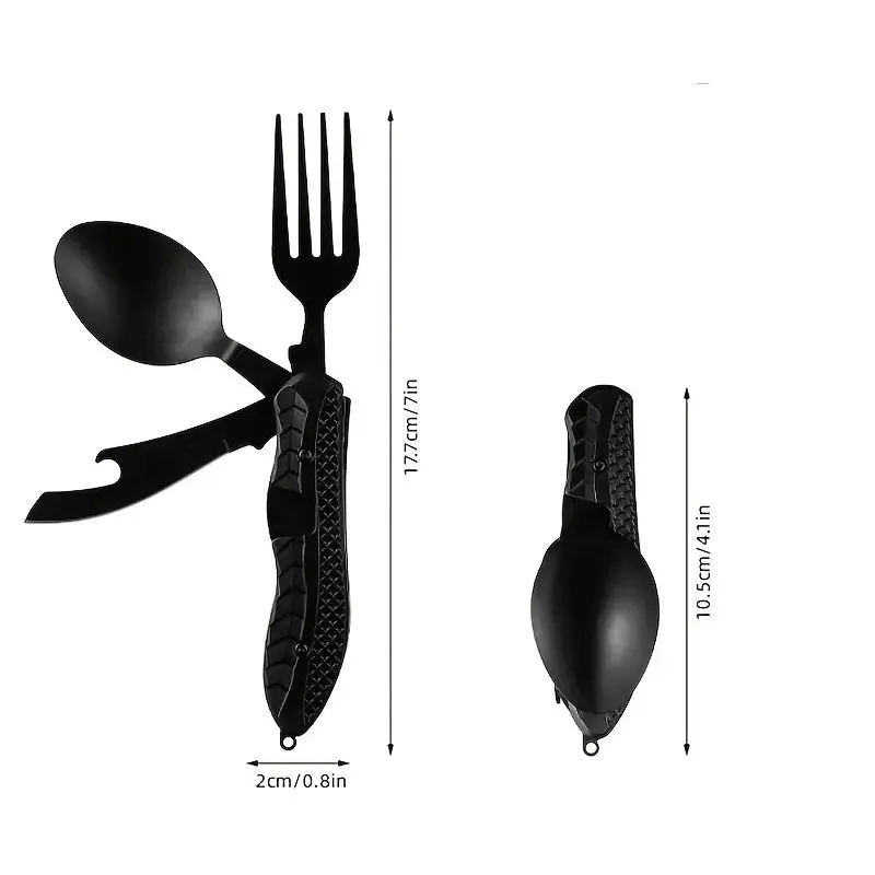 Personalized Camping or Picnic Fork, Spoon, and Knife Folding Utensil Multi-Tool Black