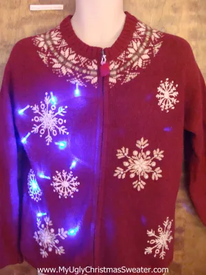 Red Nordic Snowflakes Light Up Ugly Xmas Sweater