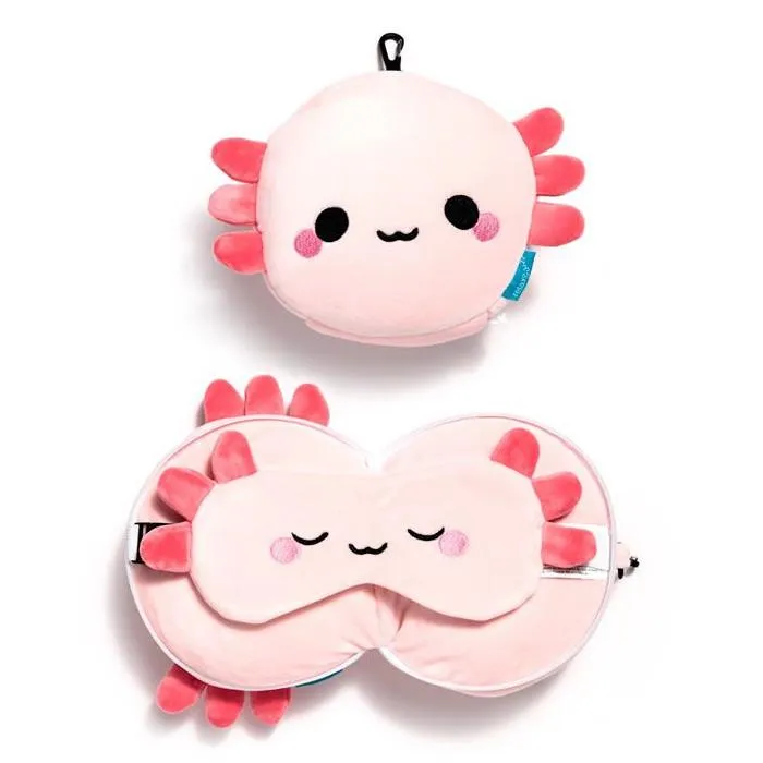 Relaxeazzz Adoramals Travel Pillow & Eye Mask Set - Maddie the Axolotl