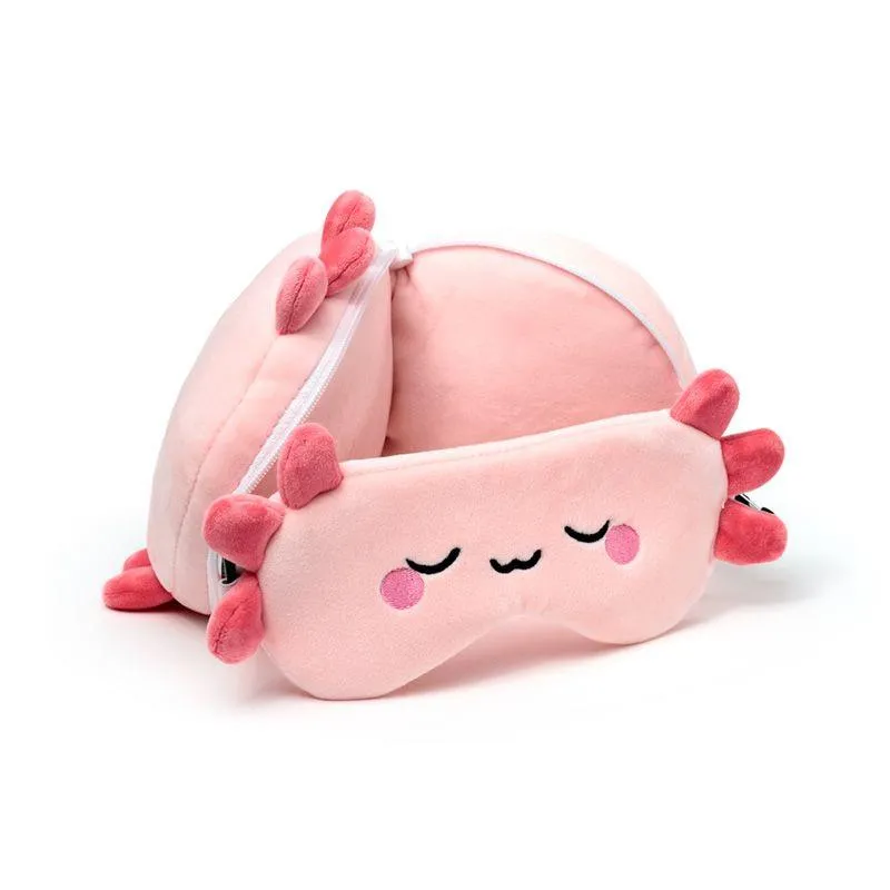 Relaxeazzz Adoramals Travel Pillow & Eye Mask Set - Maddie the Axolotl