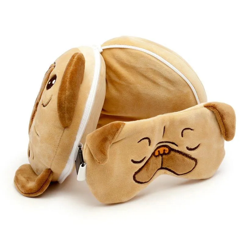 Relaxeazzz Adoramals Travel Pillow & Eye Mask Set - Mopps the Pug