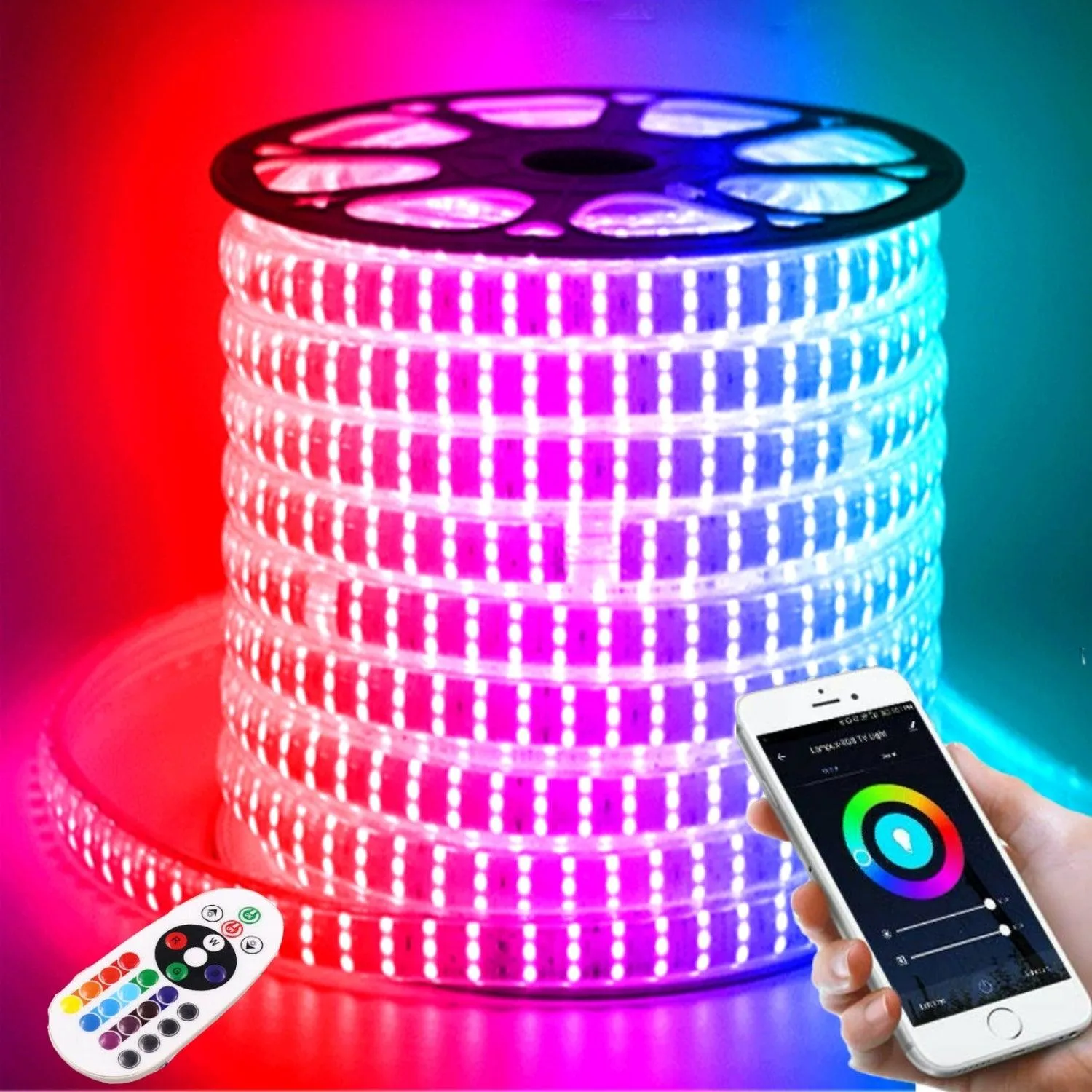 RGB LED Strip 220V 240V 144 LEDs/m IP65 Wireless Bluetooth App Control with Remote