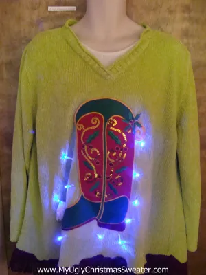 Ride em Cowboy Light Up Ugly Xmas Sweater with Fringe 3XL