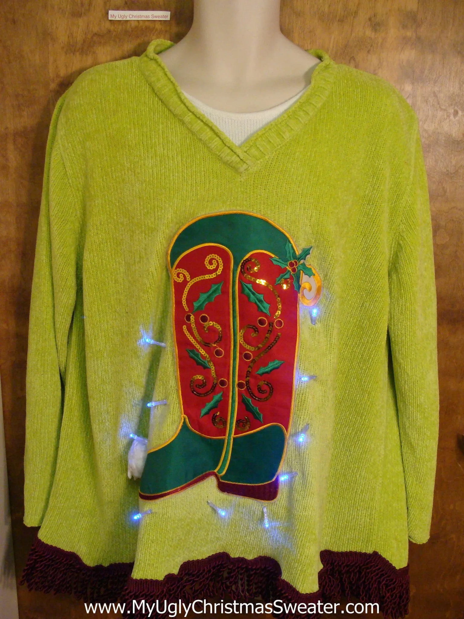 Ride em Cowboy Light Up Ugly Xmas Sweater with Fringe 3XL