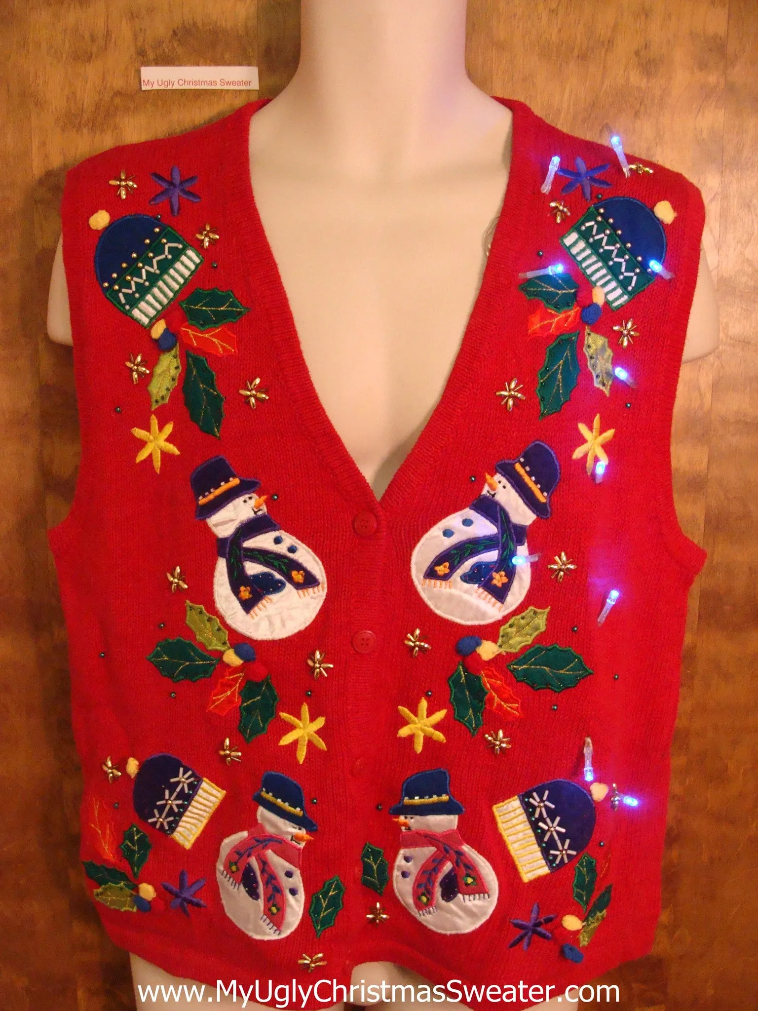 Rolly Polly Snowmen Red Cute Christmas Sweater Vest with Lights