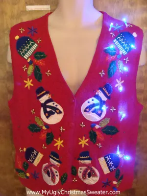 Rolly Polly Snowmen Red Cute Christmas Sweater Vest with Lights